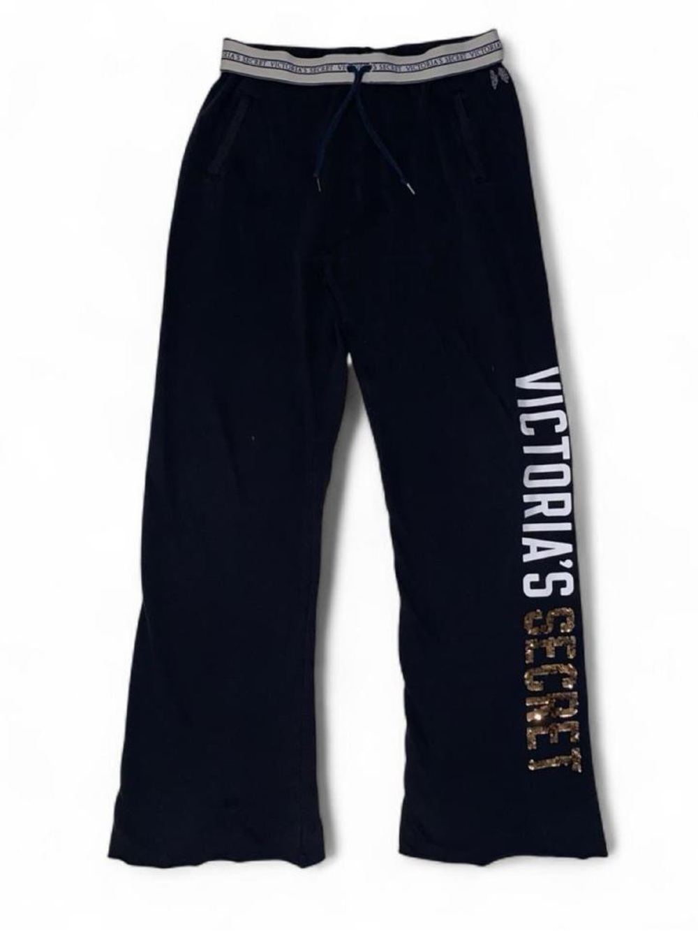 Victoria's Secret Black Wide Leg Sweatpants with Gold Sequin Logo